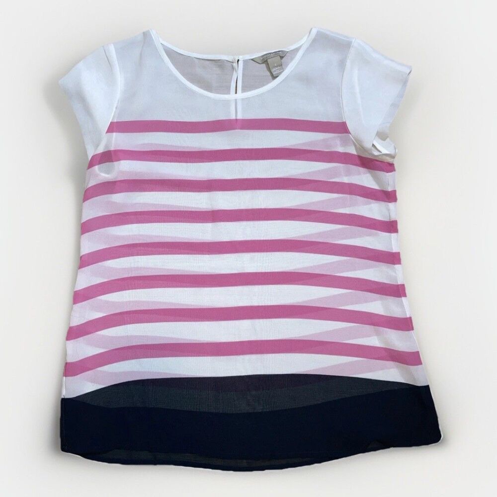 Banana Republic Womens S White Pink Striped Colorblock Chiffon Blouse Office